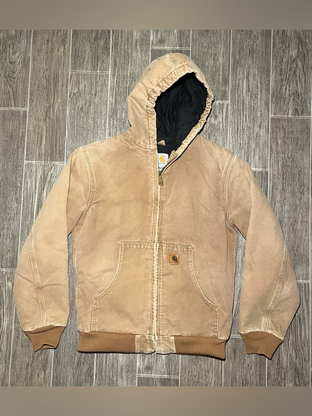Carhartt Duck Canvas Jacket Boys XL 14-16 YYJ130 BRN Brown Hooded Outdoor